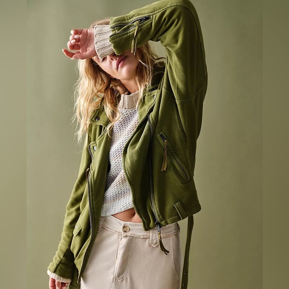 NWT Free People Rebel Rebel Knit Moto Jacket - Olive Sparrow (Small) - Picture 5 of 5